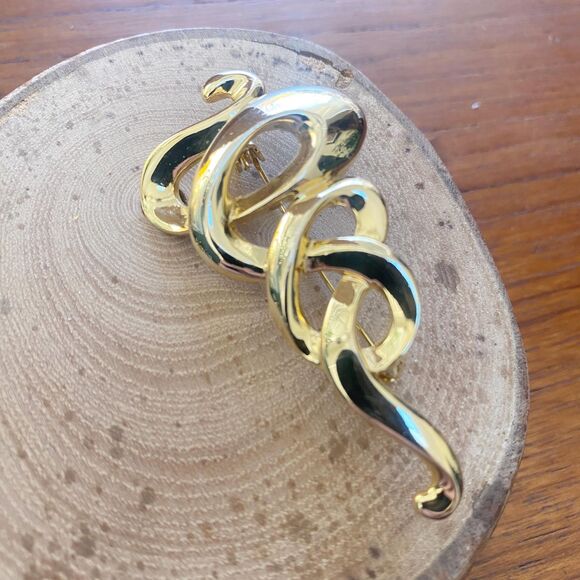 Gold Plated Snake Abstract Asp Rod of Asclepius Pin Brooch - Picture 3 of 5